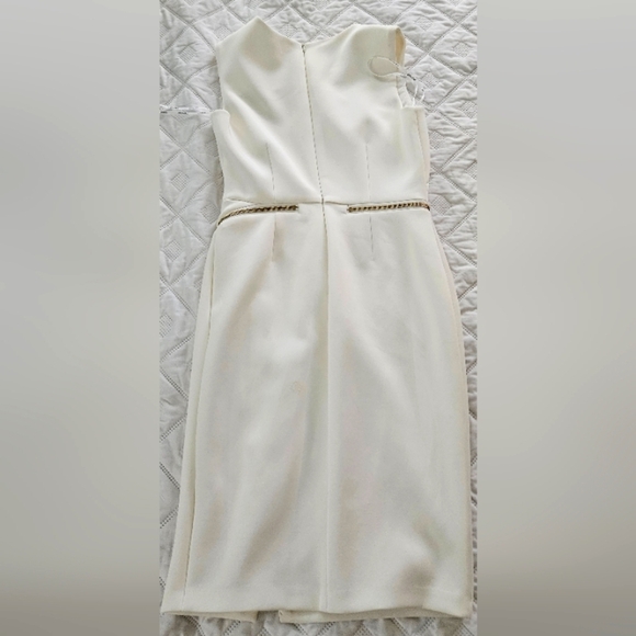 πWhite Calvin Klein Sleeveless Knee Length Dress with Gold Zipper Accentsπ - Picture 8 of 10